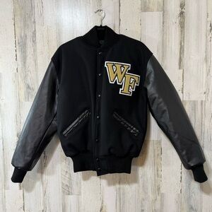 WF Wake Forest Black and Gold Varsity Bomber Jacket Small